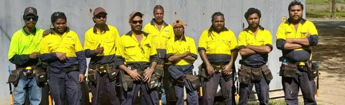 Trainees in the Wujal Wujal Pride of Place SQW with their toolbelts